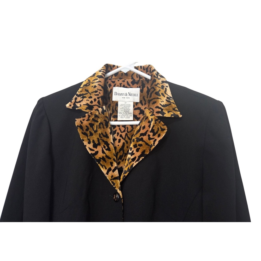 Danny & Nicole Womens Black Leopard Print Trim Blazer Jacket 10P NWT Mob Wife - Picture 2 of 8